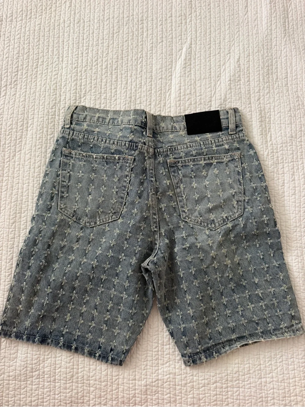 Forever 21 Light Blue Distressed Cross-Pattern Denim Shorts